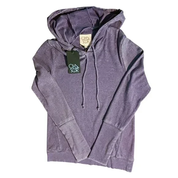 NEW Chaser Ribbed Hooded Pullover Top Faded Purple‎ Hoodie Size M - Picture 3 of 10